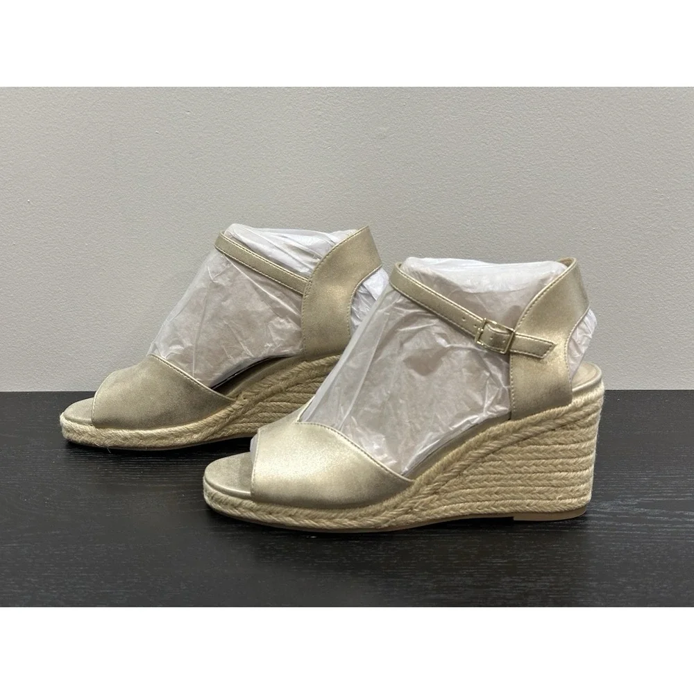 LifeStride Wedge Sandal Sz 11 Platino Tess Espadrille Velocity 2.0 Cushioned NEW
